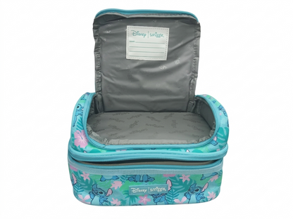 Disney Smiggle Double Decker Lunchbox – Stitch Tropical Print | Insulated Kids Lunch Bag | Blue & Teal