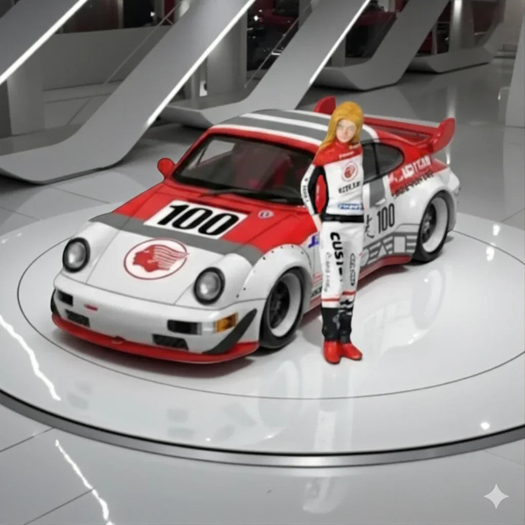 BSC 1:64 Porsche RWB 964 Racing #100  SCALE DIECAST CAR  MODEL BY BSC MODEL– ( WITH FIGURE )