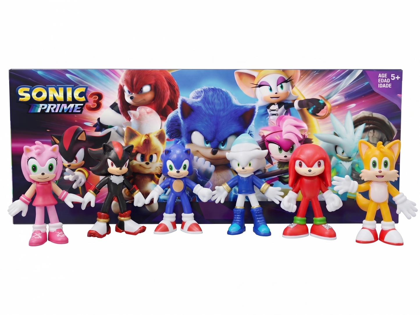 Sonic Prime 3 Character Figure Set – Sonic, Tails, Knuckles, Shadow, Amy & Silver Action Figures for Kids