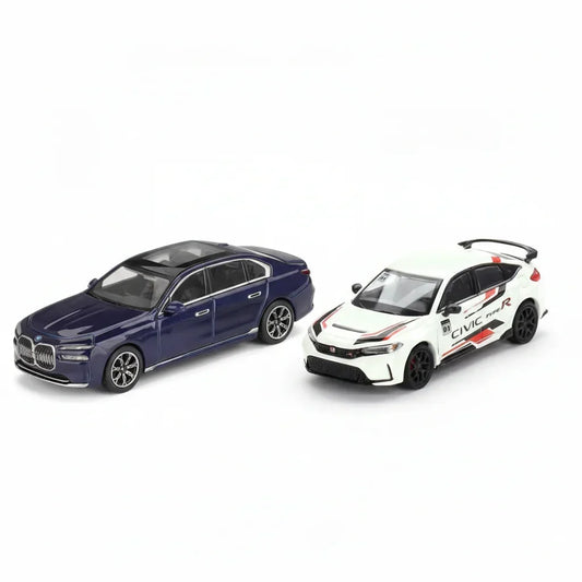 Mini GT  1:64 Scale BMW i7 xDrive60 Tanzanite Blue + The Honda Civic Type R 2023 for Honda Thanks Day Vietnam Die-Cast Model Cars| Duo Set