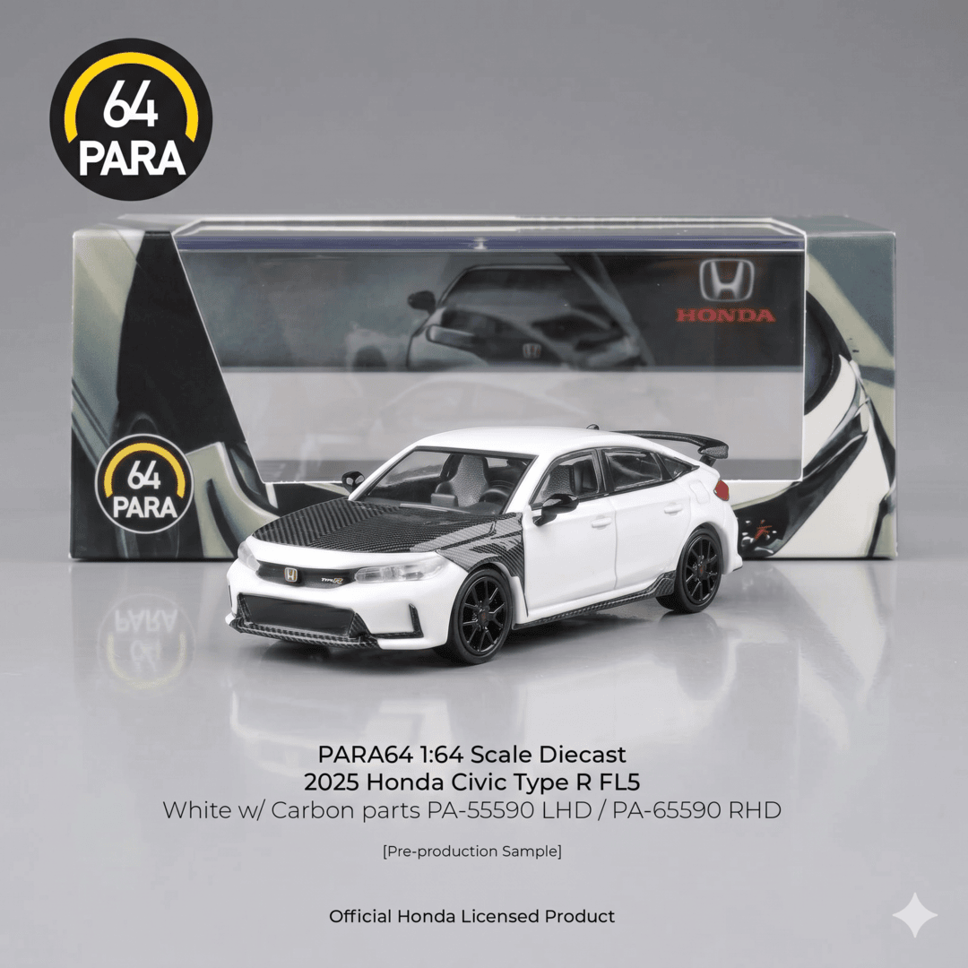 PARA64 1:64 2023 Honda Civic Type R FL5 White with Carbon Parts (RHD) Diecast Model Car | Official Honda Licensed Collectible