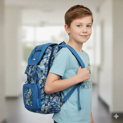 Smiggle Away Foldover Gaming Theme Backpack – 16 Inch Kids School Bag with Zipped Compartments & Strap (Blue)