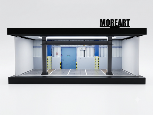 MOREART Industrial Garage Diorama Display Case with LED Lighting | Premium 1:64 Scale Diecast Car Display Scene