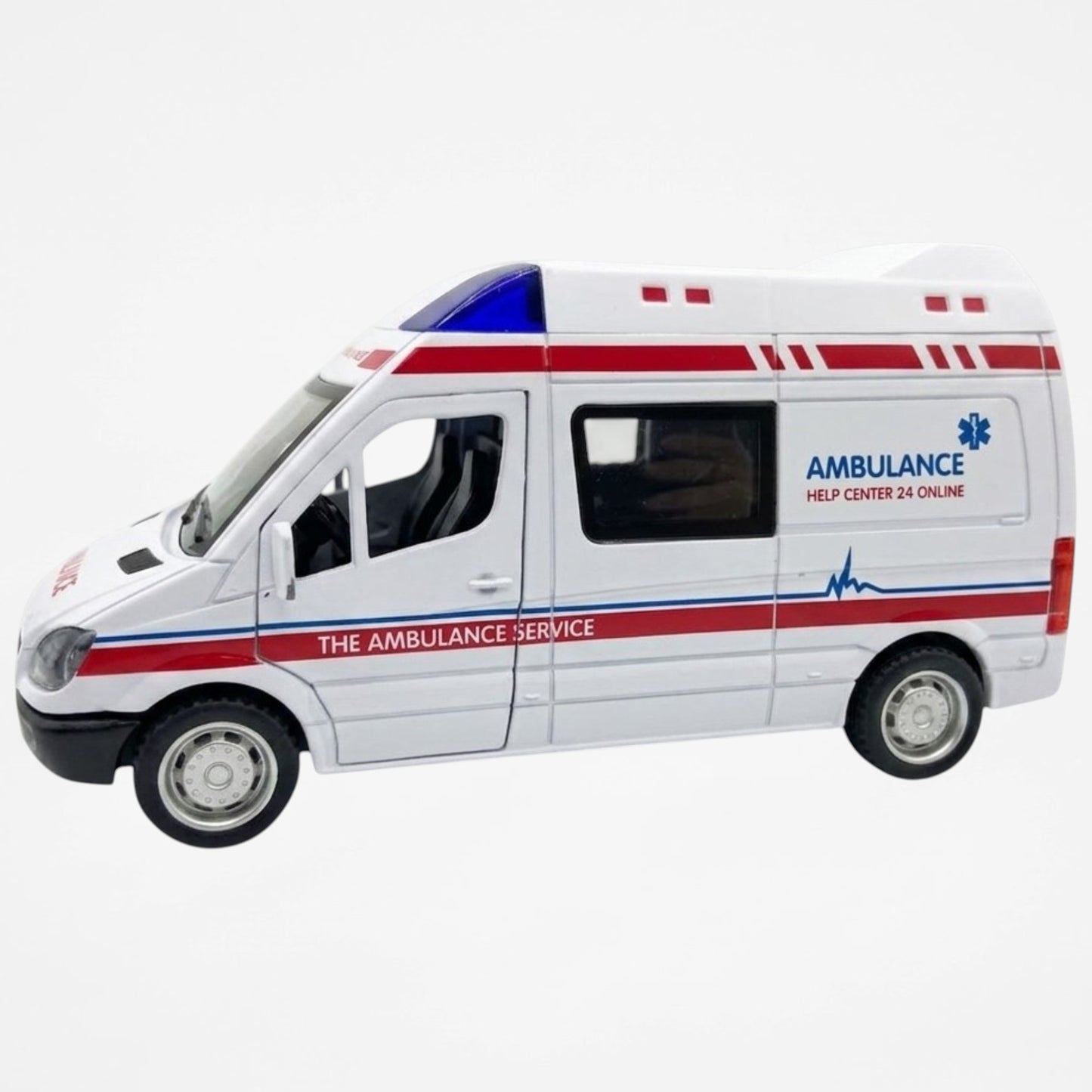 Alloy Die-Cast Ambulance Van Toy with Light & Sound | Pull Back Rescue Vehicle Model for Kids | Metal Emergency Service Ambulance Collectible