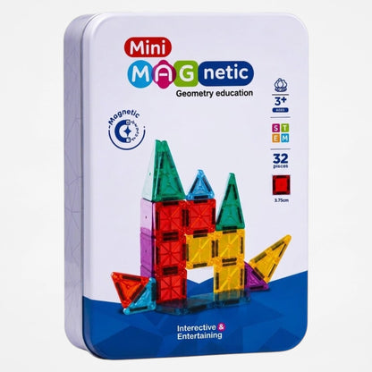 32-Piece Mini Magnetic Building Tiles Set | 3D Translucent Magnetic Construction Blocks | STEM Educational Geometry Learning Toy for Kids