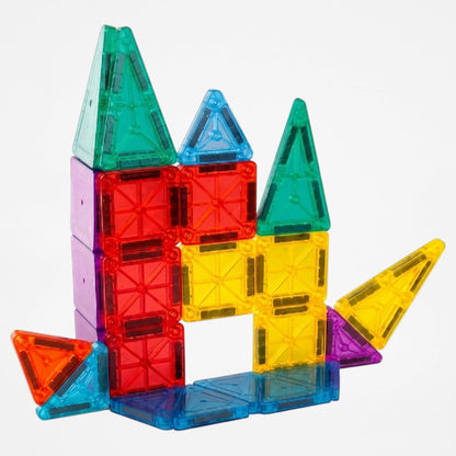 32-Piece Mini Magnetic Building Tiles Set | 3D Translucent Magnetic Construction Blocks | STEM Educational Geometry Learning Toy for Kids
