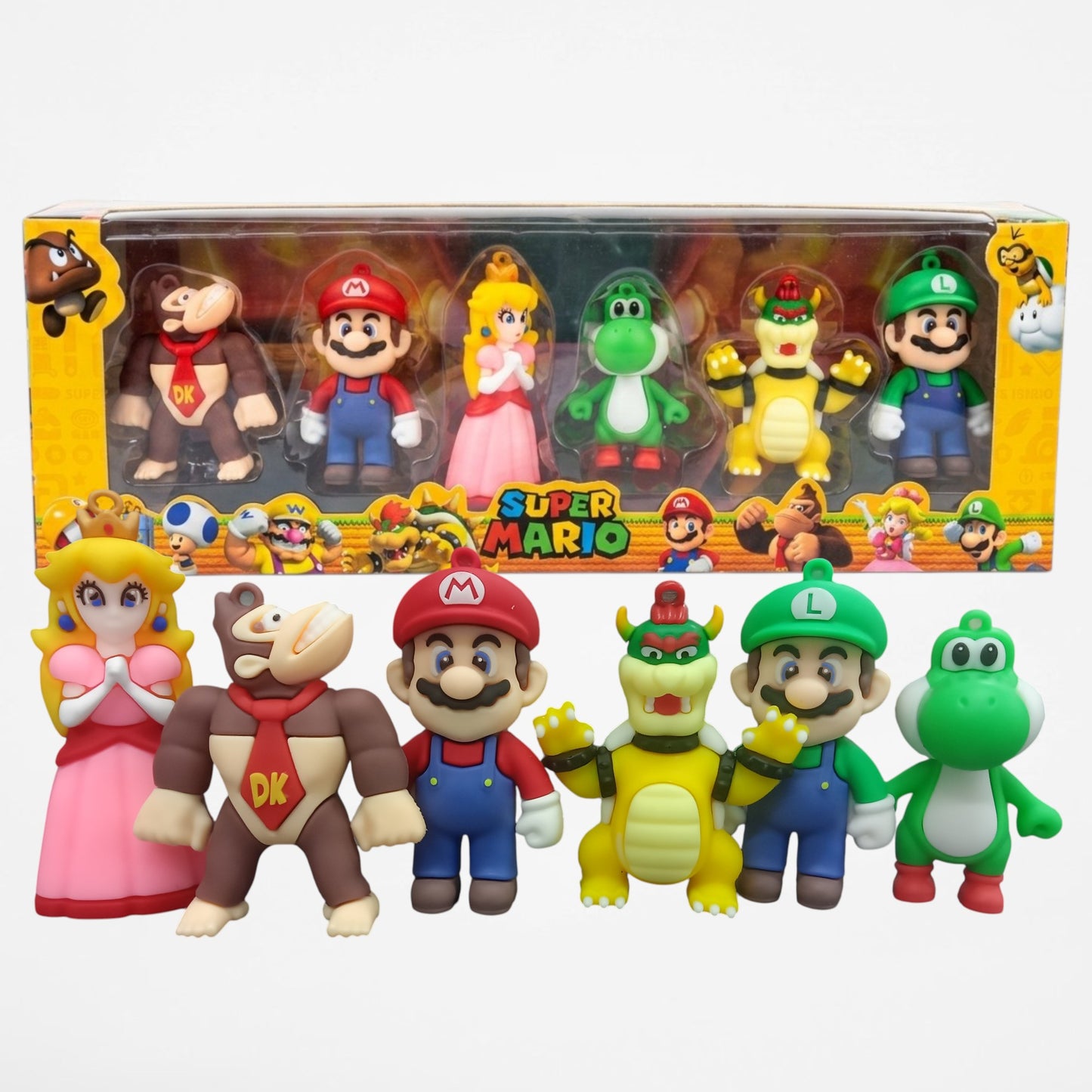 Super Mario 6-Piece Action Figure Gift Set | Mario, Luigi, Princess Peach, Yoshi, Bowser & Donkey Kong | Collectible PVC Figures for Kids & Fans