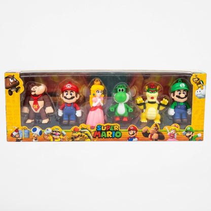 Super Mario 6-Piece Action Figure Gift Set | Mario, Luigi, Princess Peach, Yoshi, Bowser & Donkey Kong | Collectible PVC Figures for Kids & Fans