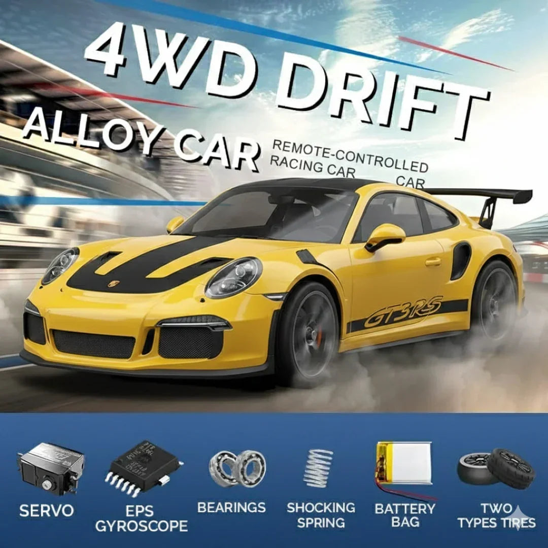 Hstar 1:43 RC Drift Car  2.4GHz 4WD Alloy 20 km/h High-Speed RC Racing Car with Gyro – (Yellow)