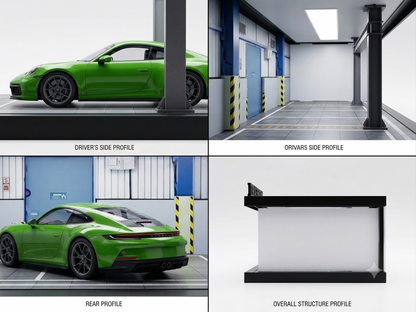 MOREART Industrial Garage Diorama Display Case with LED Lighting | Premium 1:64 Scale Diecast Car Display Scene