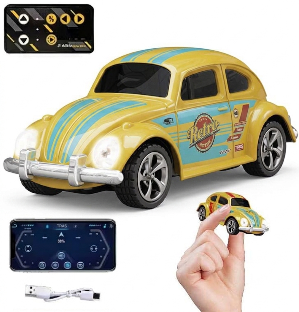 Trasped 1:64 Mini RC Car CoolCar HG4-108 – Pocket Size Remote Control Car with LED Lights, App Control & Rechargeable Battery (3 Colors)