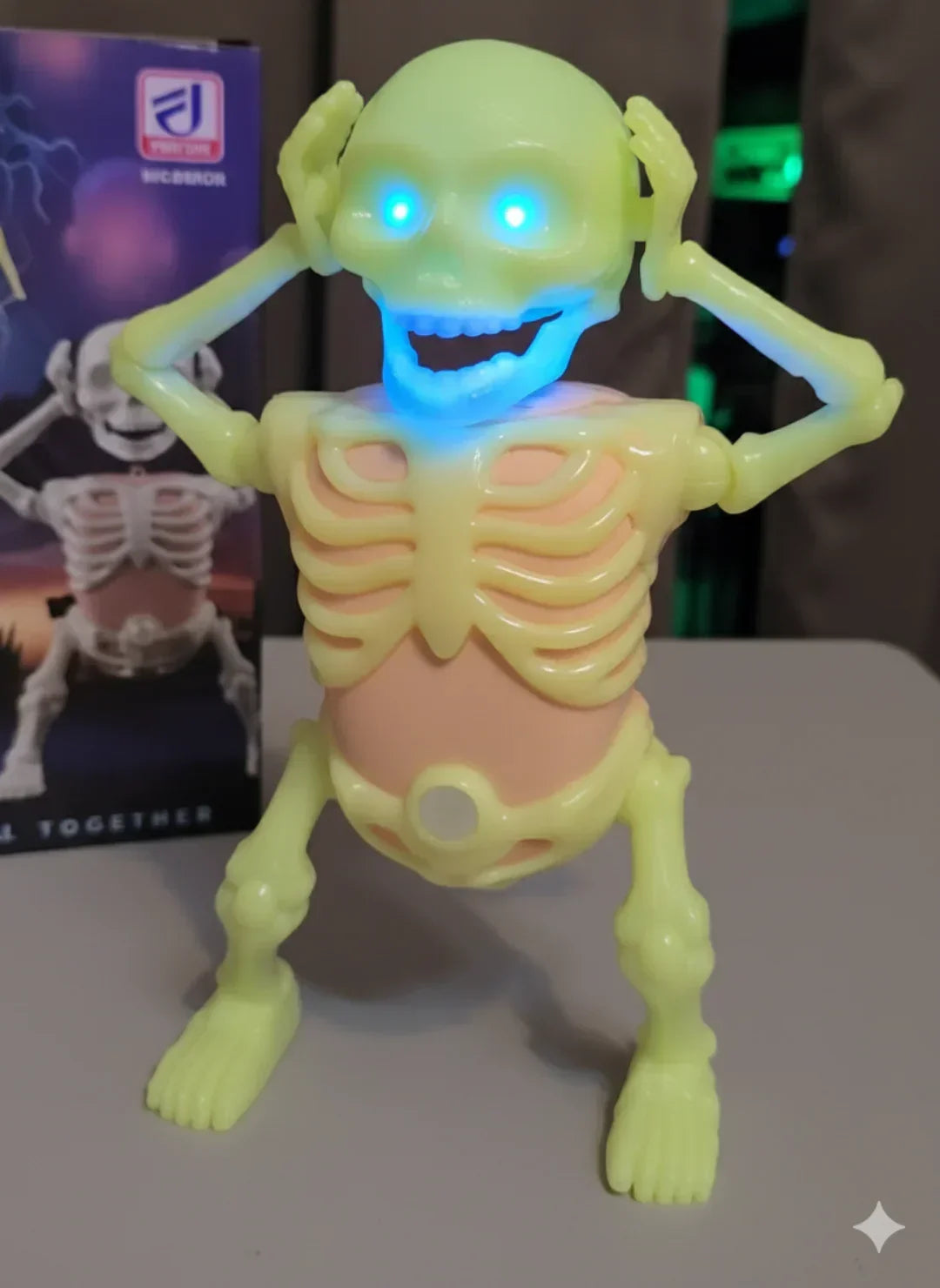 The-Dark Dancing Skeleton Toy – Motion Activated Glow in the Dark Halloween Decoration with Lights & Sound