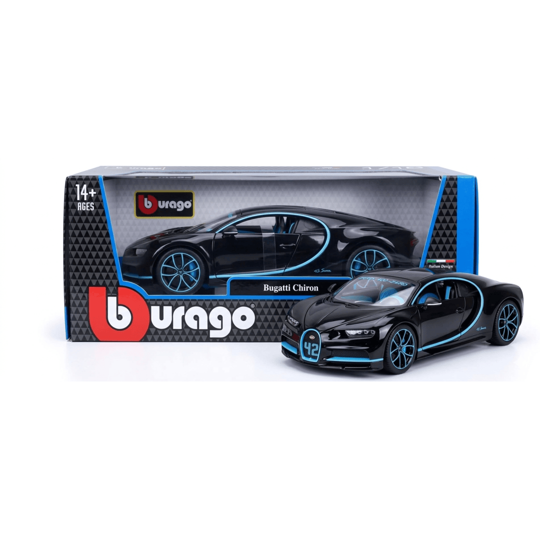 Bburago Bugatti Chiron 1:18 Die-Cast Model Car | Black with Blue Accents | Premium Collectible