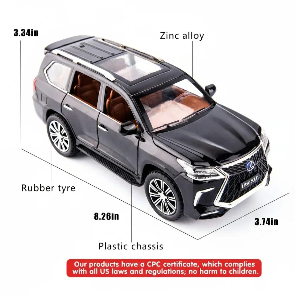 Lexus 1:24 Alloy Metal Pull Back Die-Cast Car – Off-Road in Luxury SUV Model Openable Doors with Realistic Sound & Light