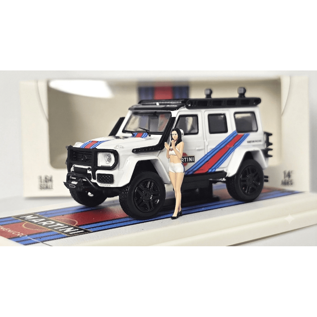 Time Micro Mercedes-Benz G550 Martini Figure Edition 1:64 Scale Diecast Model Car | Premium Metal Collector SUV | Display Base, Acrylic Case & Figure Included | Limited Edition | 14+