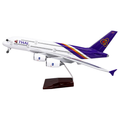 Thai Airways Airbus A380 1:160 Scale Diecast Aeroplane Display Model with LED Light | Premium Aircraft Replica with Display Stand
