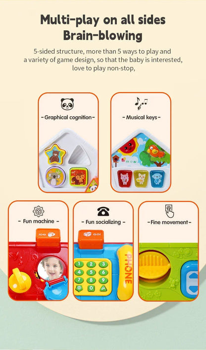 FiveStar Multi-Function Funny Snail Montessori Baby Sensory Activity Cube with Music & Shape Sorter Toy for Kids