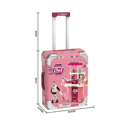 Portable Kids Kitchen Play Set with Suitcase – Pretend Cooking Toy Set with Utensils, Food Accessories & Storage Case for Children 3+
