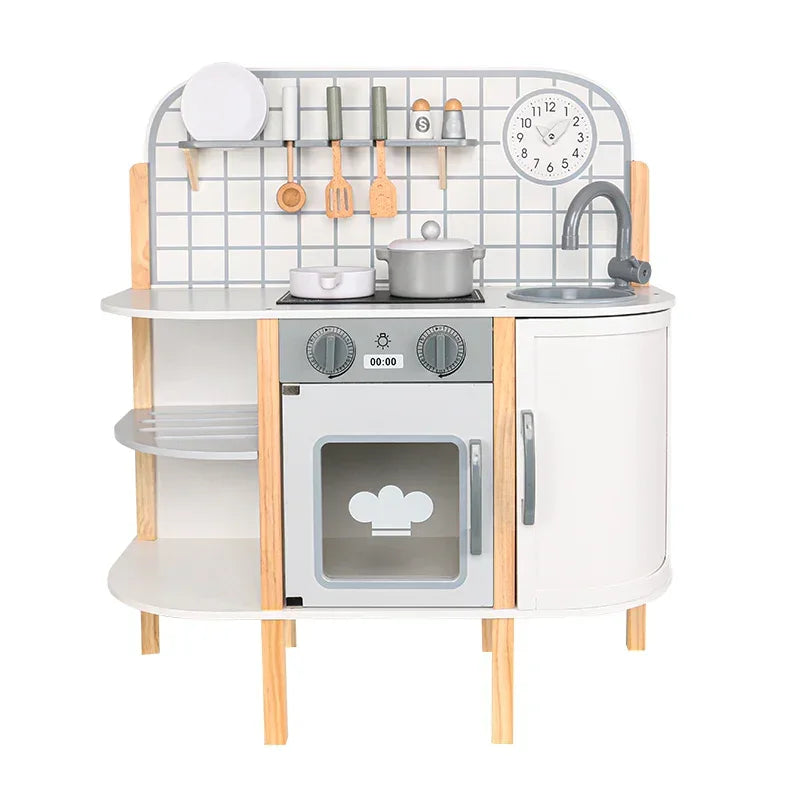 White Wooden Simulation DIY Kitchen Play Toys Pretend Cooking Role Play Dessert Toy for Kid