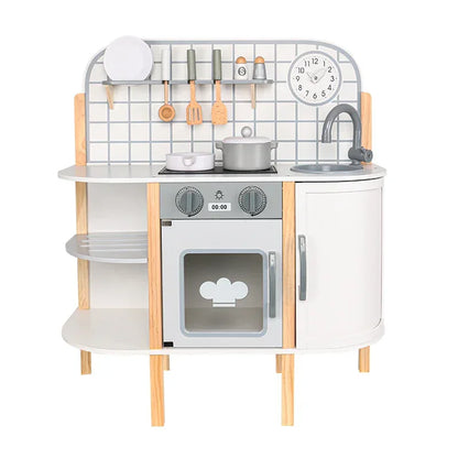 White Wooden Simulation DIY Kitchen Play Toys Pretend Cooking Role Play Dessert Toy for Kid