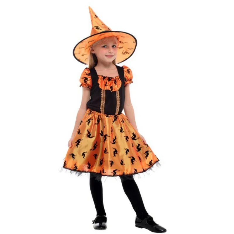 Girls’ Halloween Princess Gown Dress With Hat – Pretty Flower Costume for Kids