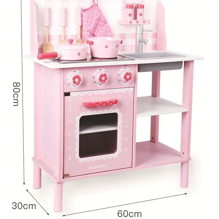 Pink Wooden Kitchen Role Play Toy Set For Kids Kitchen Mini Simulation Cooking Pretend Play Set