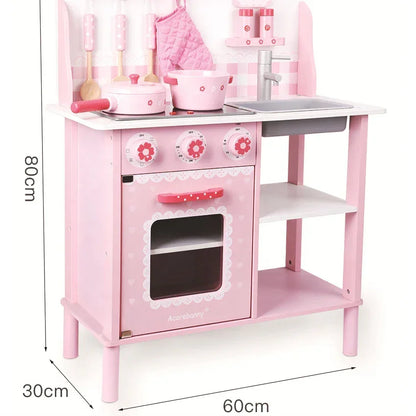 Pink Wooden Kitchen Role Play Toy Set For Kids Kitchen Mini Simulation Cooking Pretend Play Set