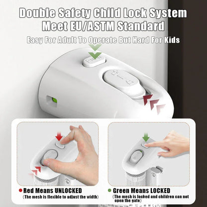 SG0021 Baby Safety Gate ,Extra Tall Retractable Stair Gate  Folding Baby & Pet Gate   | Adjustable Lower Bracket | Extra Height Protection