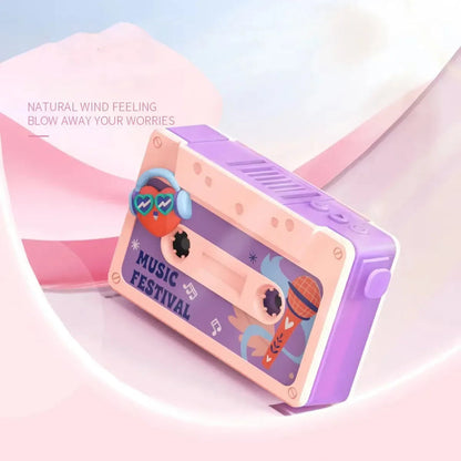 HipHop Tape Fan – Portable Cassette Style Mini Fan with Hand Crank | Retro Music Festival Design Desk Fan (Pack of 1)