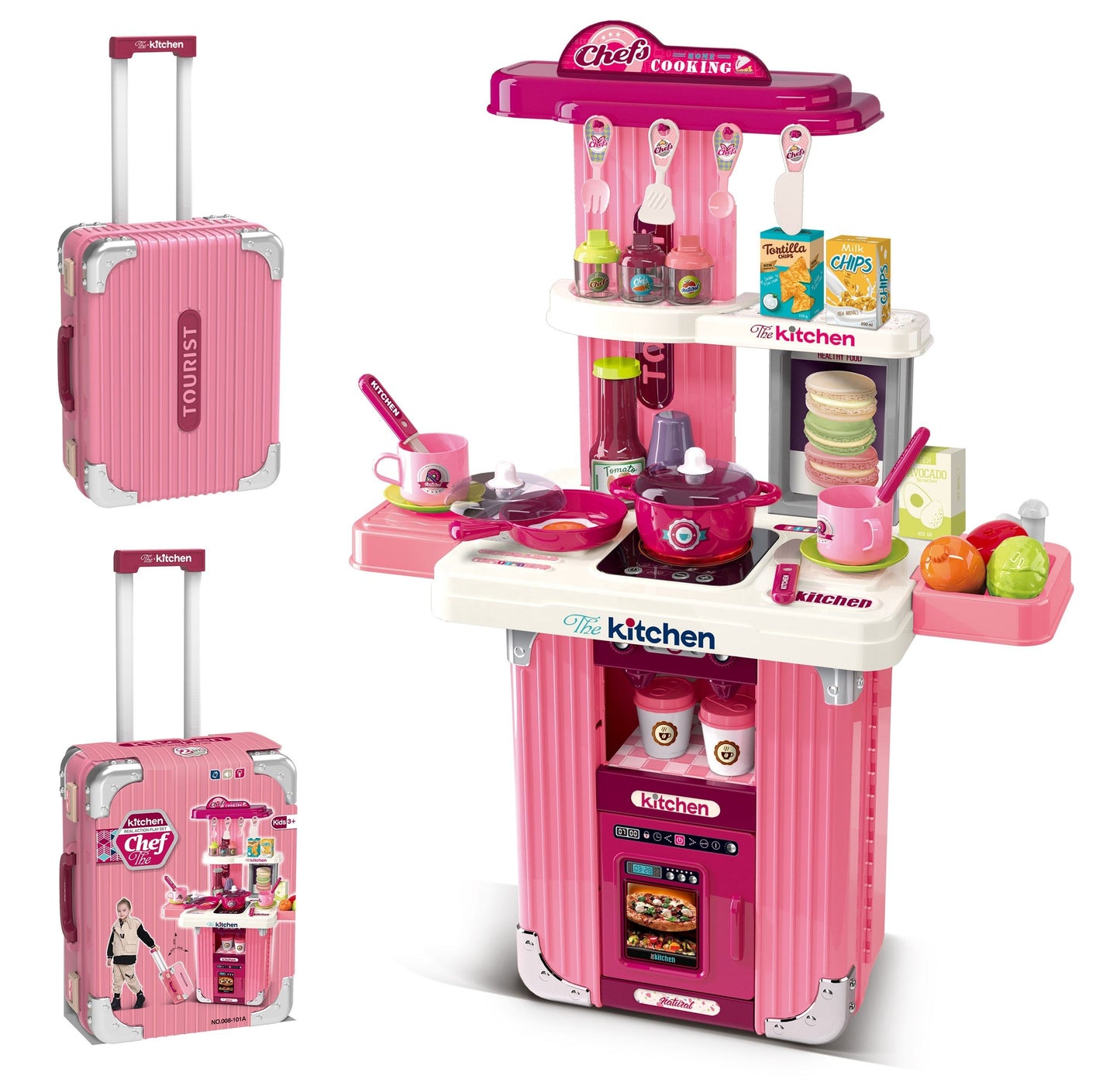 Portable Kids Kitchen Play Set with Suitcase – Pretend Cooking Toy Set with Utensils, Food Accessories & Storage Case for Children 3+