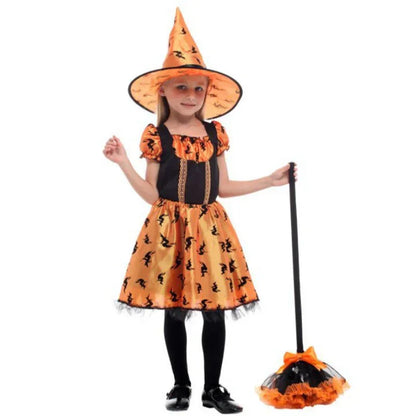 Girls’ Halloween Princess Gown Dress With Hat – Pretty Flower Costume for Kids
