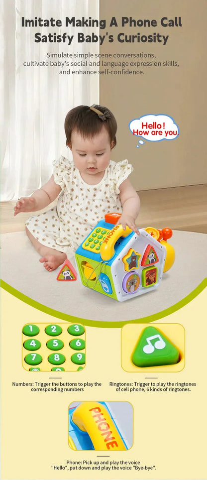 FiveStar Multi-Function Funny Snail Montessori Baby Sensory Activity Cube with Music & Shape Sorter Toy for Kids