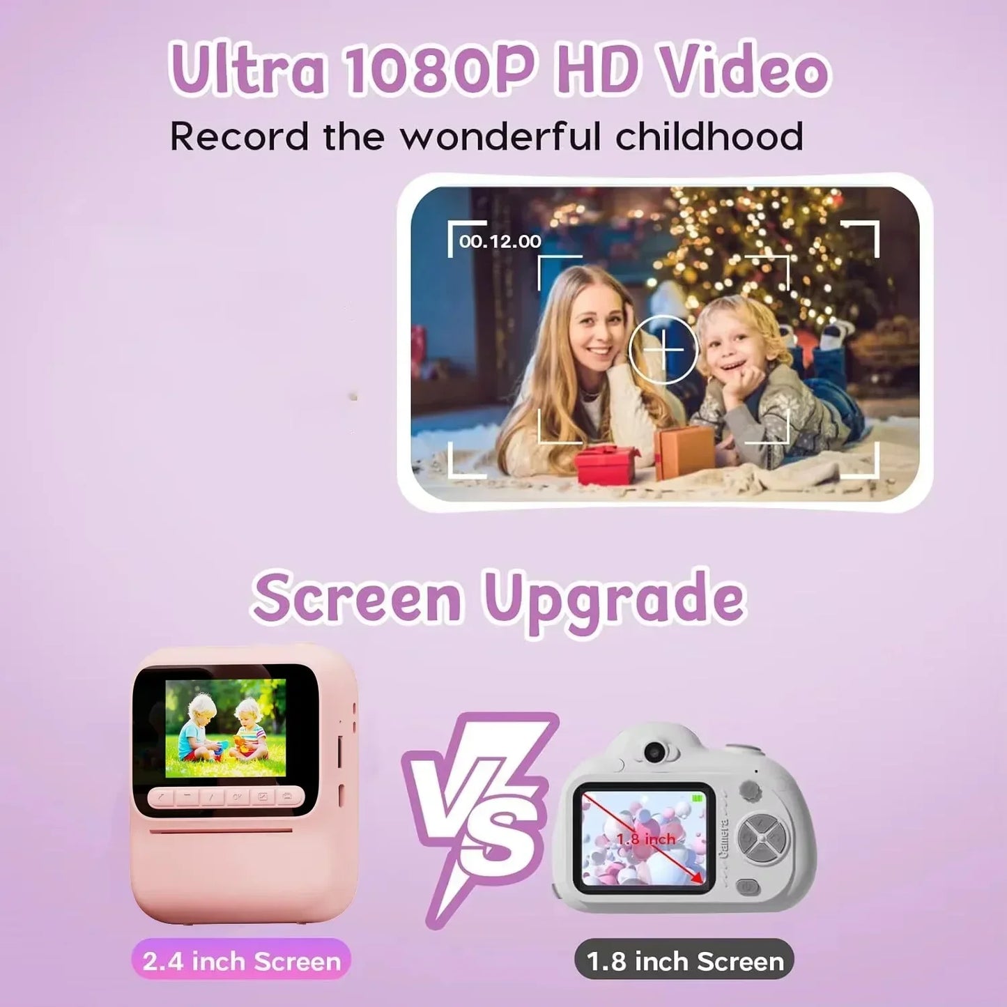 Instant Printing Camera 1080P 2.4inch Display Toys  Camera Print Photo Video Music Games