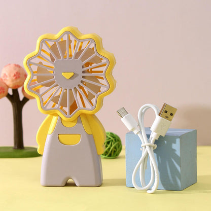 Portable Handheld Mini Fan with Stand – Cute Character Personal Cooling Fan for Travel, Office & Outdoor Use (Pack of 1)