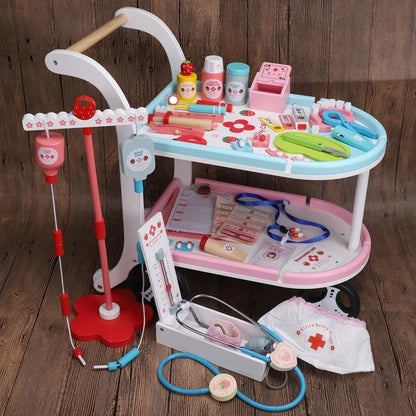 Little Medics Wooden Doctor Play Kit – Pretend Medical Trolley Set for Kids , with Stethoscope 3+ - Jaiman Toys