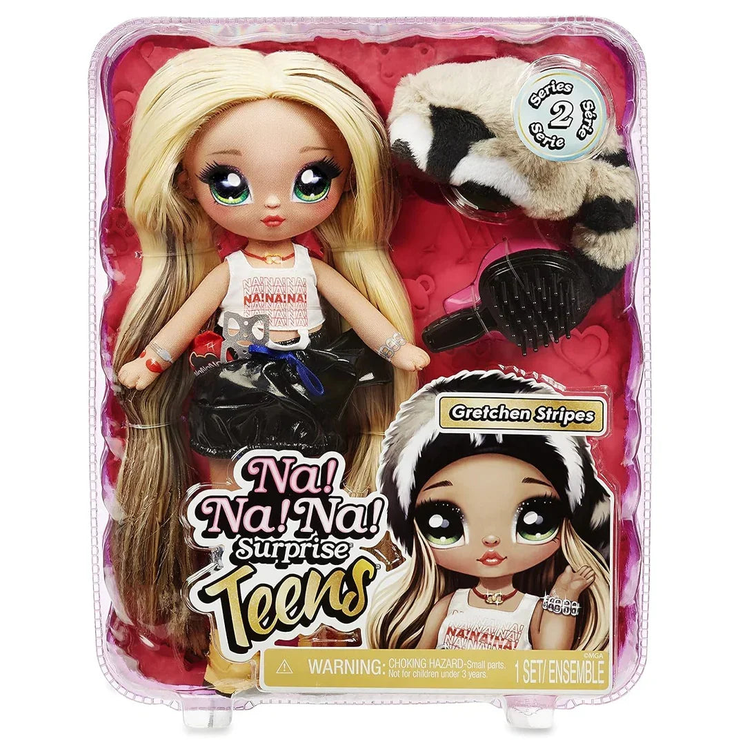 Na! Na! Na! Surprise Teens 11 inch Fashion Doll Gretchen Stripes, Soft, Poseable, Blonde Hair, Cute Animal-inspired Raccoon Hat Outfit &amp; Accessories - Jaiman Toys