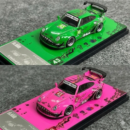 Flame 1:64 Porsche 911 (993) RWB Dinosaur Edition Die-Cast Model Car with Display Case | Premium Collectible | 2 Variants