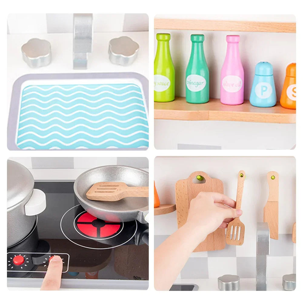 Kids Educational Wooden Kitchen & Food Play Set – Pretend Cooking Role Play Toy