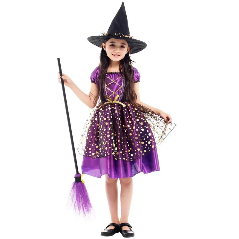 Kids & Adults Halloween Witch, Vampire & Pumpkin Costume with Hat – Party & Carnival Dress