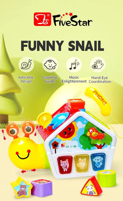 FiveStar Multi-Function Funny Snail Montessori Baby Sensory Activity Cube with Music & Shape Sorter Toy for Kids