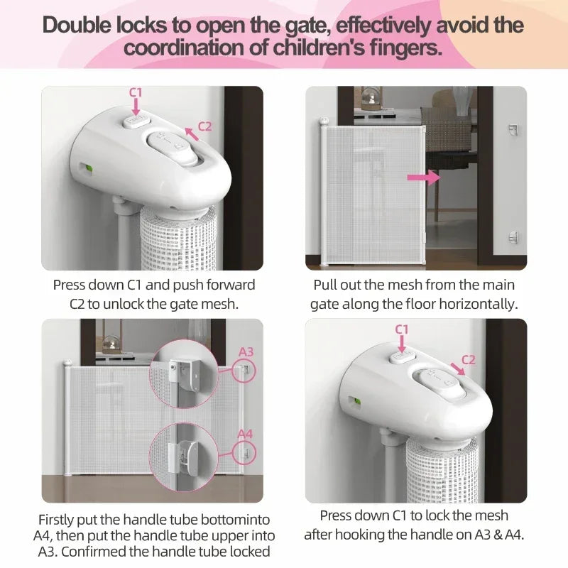 SG0021 Baby Safety Gate ,Extra Tall Retractable Stair Gate  Folding Baby & Pet Gate   | Adjustable Lower Bracket | Extra Height Protection