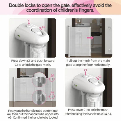 SG0021 Baby Safety Gate ,Extra Tall Retractable Stair Gate  Folding Baby & Pet Gate   | Adjustable Lower Bracket | Extra Height Protection