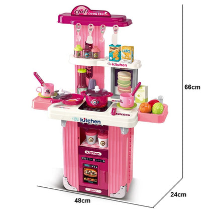 Portable Kids Kitchen Play Set with Suitcase – Pretend Cooking Toy Set with Utensils, Food Accessories & Storage Case for Children 3+