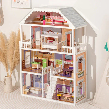 Large Villa Kids Montessori Educational DIY Toy Multi-Functional Wooden Princess Doll House Room For Kids