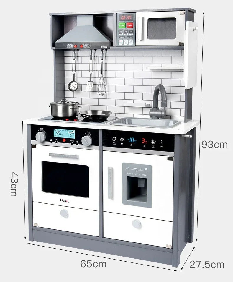 Wooden Kids Kitchen Playset with Light & Sound | Pretend Play Cooking Set With Range Hood, Microwave & Sink | Role Play Toy for Children