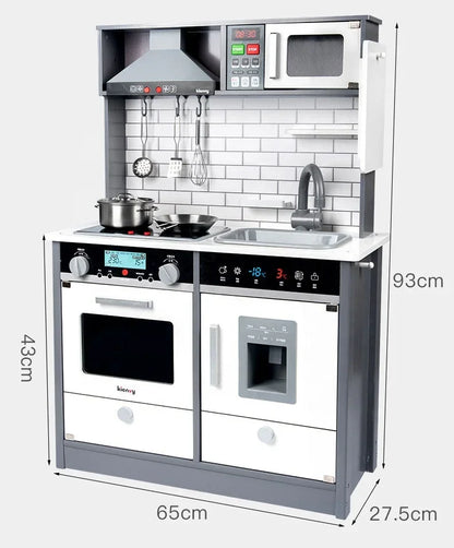 Wooden Kids Kitchen Playset with Light & Sound | Pretend Play Cooking Set With Range Hood, Microwave & Sink | Role Play Toy for Children