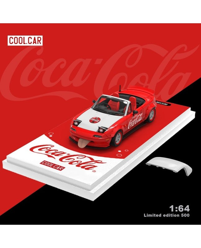 Cool Car 1:64 Mazda MX-5 Miata (NA) Coca-Cola Red & White Edition Diecast Model Car with Display Base & Figure – Limited Collector's Edition