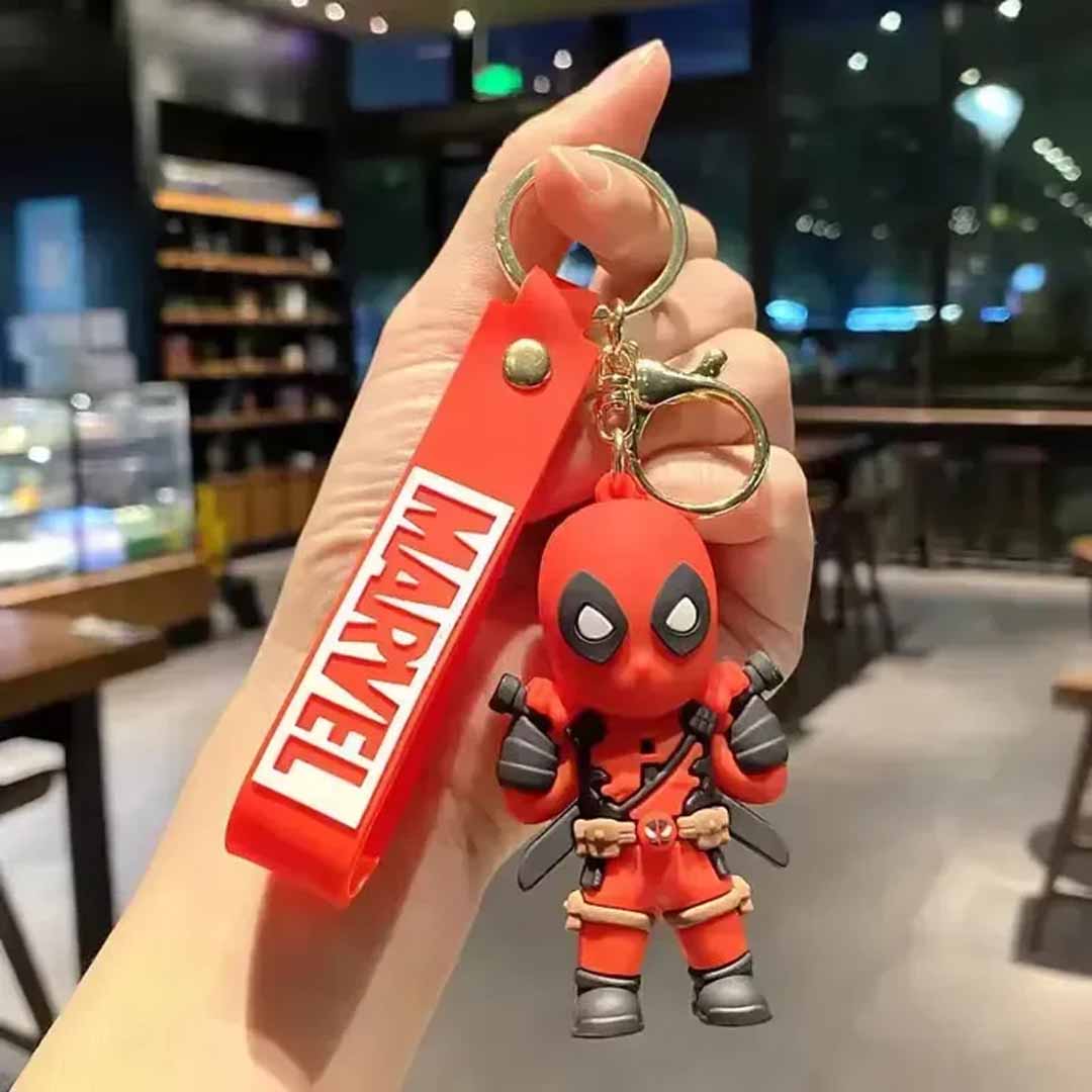 Deadpool Character Keychain with Marvel Strap – 3  PVC Superhero Figure Keyring for Bags & Keys (Assorted Designs)