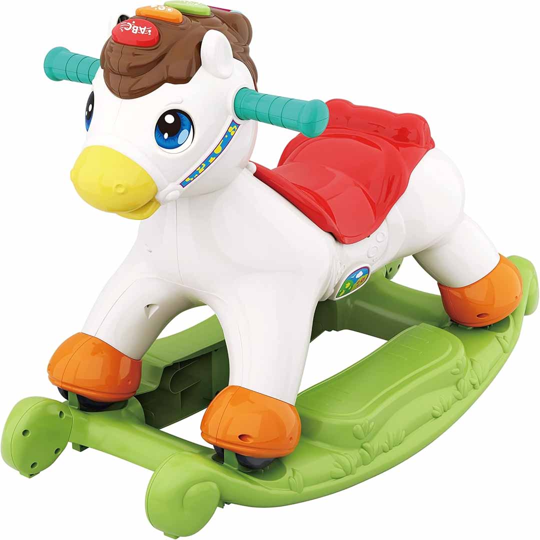 Hola 2-in-1 Pony Ride-On & Rocking Horse Toy for Kids – Musical Baby Rocker with Lights, Learning Buttons & Wheels