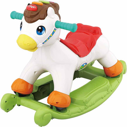 Hola 2-in-1 Pony Ride-On & Rocking Horse Toy for Kids – Musical Baby Rocker with Lights, Learning Buttons & Wheels